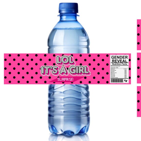 LOL It's A Girl, Surprise, Gender Reveal Water Bottle Labels, It's a Girl Theme - Picture 1 of 5